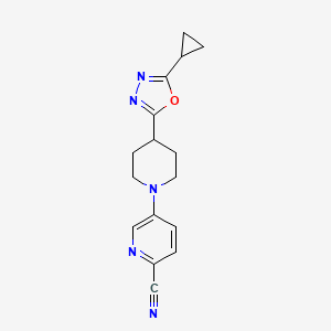 molecular formula C16H17N5O B12236035 5-[4-(5-Cyclopropyl-1,3,4-oxadiazol-2-yl)piperidin-1-yl]pyridine-2-carbonitrile 