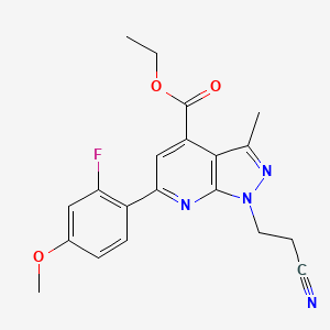 molecular formula C20H19FN4O3 B1223612 1-(2-Cyanoethyl)-6-(2-fluoro-4-methoxyphenyl)-3-methyl-4-pyrazolo[3,4-b]pyridinecarboxylic acid ethyl ester 