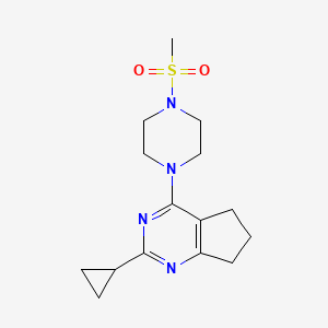 molecular formula C15H22N4O2S B12236269 1-{2-Cyclopropyl-5H,6H,7H-cyclopenta[D]pyrimidin-4-YL}-4-methanesulfonylpiperazine 