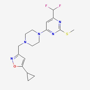 molecular formula C17H21F2N5OS B12236299 4-{4-[(5-Cyclopropyl-1,2-oxazol-3-yl)methyl]piperazin-1-yl}-6-(difluoromethyl)-2-(methylsulfanyl)pyrimidine 