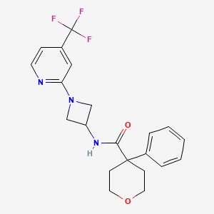 molecular formula C21H22F3N3O2 B12236390 4-phenyl-N-{1-[4-(trifluoromethyl)pyridin-2-yl]azetidin-3-yl}oxane-4-carboxamide 