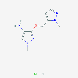 molecular formula C9H14ClN5O B12236451 1-Methyl-3-[(2-methylpyrazol-3-yl)methoxy]pyrazol-4-amine;hydrochloride 