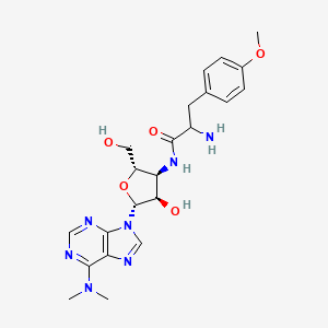 molecular formula C22H29N7O5 B1223649 2-amino-N-[(2S,3S,4R,5R)-5-[6-(dimethylamino)-9-purinyl]-4-hydroxy-2-(hydroxymethyl)-3-oxolanyl]-3-(4-methoxyphenyl)propanamide 