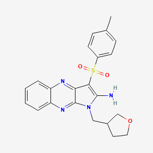 molecular formula C22H22N4O3S B1223662 3-(4-Methylphenyl)sulfonyl-1-(3-oxolanylmethyl)-2-pyrrolo[3,2-b]quinoxalinamine 