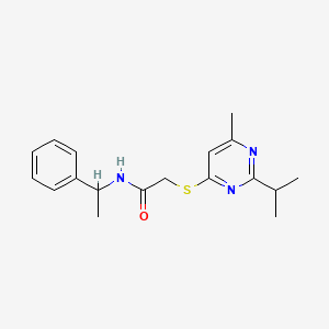 2-{[6-methyl-2-(propan-2-yl)pyrimidin-4-yl]sulfanyl}-N-(1-phenylethyl)acetamide