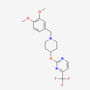 molecular formula C19H22F3N3O3 B12236794 2-({1-[(3,4-Dimethoxyphenyl)methyl]piperidin-4-yl}oxy)-4-(trifluoromethyl)pyrimidine 