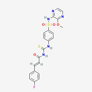 molecular formula C21H18FN5O4S2 B1223682 (E)-3-(4-fluorophenyl)-N-[[4-[(3-methoxypyrazin-2-yl)sulfamoyl]phenyl]carbamothioyl]prop-2-enamide 