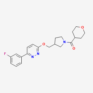 molecular formula C21H24FN3O3 B12236820 3-(3-Fluorophenyl)-6-{[1-(oxane-4-carbonyl)pyrrolidin-3-yl]methoxy}pyridazine 