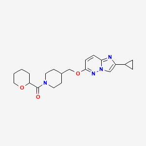 molecular formula C21H28N4O3 B12236827 4-[({2-Cyclopropylimidazo[1,2-b]pyridazin-6-yl}oxy)methyl]-1-(oxane-2-carbonyl)piperidine 