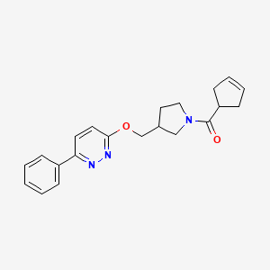 molecular formula C21H23N3O2 B12236845 3-{[1-(Cyclopent-3-ene-1-carbonyl)pyrrolidin-3-yl]methoxy}-6-phenylpyridazine 