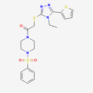 molecular formula C20H23N5O3S3 B1223687 1-[4-(Benzenesulfonyl)-1-piperazinyl]-2-[(4-ethyl-5-thiophen-2-yl-1,2,4-triazol-3-yl)thio]ethanone 