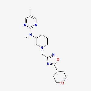 molecular formula C19H28N6O2 B12237302 N,5-dimethyl-N-(1-{[5-(oxan-4-yl)-1,2,4-oxadiazol-3-yl]methyl}piperidin-3-yl)pyrimidin-2-amine 