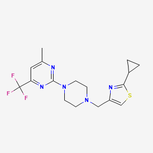 molecular formula C17H20F3N5S B12237343 2-{4-[(2-Cyclopropyl-1,3-thiazol-4-yl)methyl]piperazin-1-yl}-4-methyl-6-(trifluoromethyl)pyrimidine 