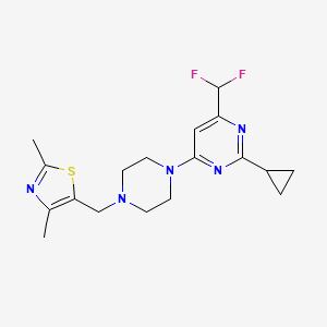 molecular formula C18H23F2N5S B12237350 2-Cyclopropyl-4-(difluoromethyl)-6-{4-[(2,4-dimethyl-1,3-thiazol-5-yl)methyl]piperazin-1-yl}pyrimidine 