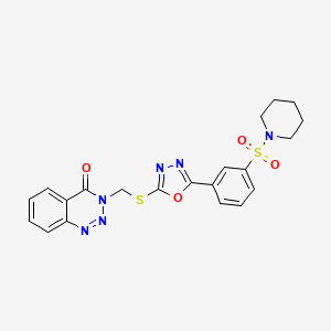 molecular formula C21H20N6O4S2 B1223752 3-[[[5-[3-(1-Piperidinylsulfonyl)phenyl]-1,3,4-oxadiazol-2-yl]thio]methyl]-1,2,3-benzotriazin-4-one 