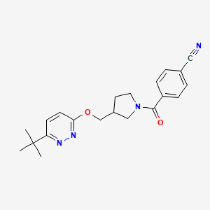 molecular formula C21H24N4O2 B12237546 4-(3-{[(6-Tert-butylpyridazin-3-yl)oxy]methyl}pyrrolidine-1-carbonyl)benzonitrile 