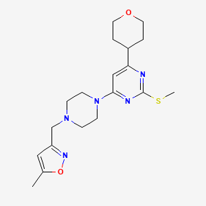 4-{4-[(5-Methyl-1,2-oxazol-3-yl)methyl]piperazin-1-yl}-2-(methylsulfanyl)-6-(oxan-4-yl)pyrimidine