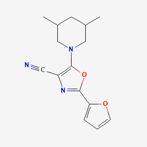 molecular formula C15H17N3O2 B1223769 5-(3,5-二甲基-1-哌啶基)-2-(2-呋喃基)-4-噁唑甲腈 