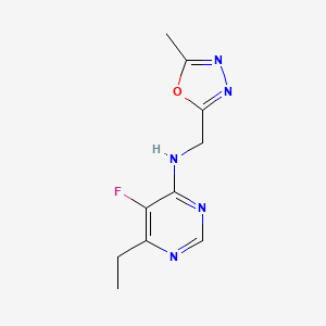 molecular formula C10H12FN5O B12237781 6-ethyl-5-fluoro-N-[(5-methyl-1,3,4-oxadiazol-2-yl)methyl]pyrimidin-4-amine 