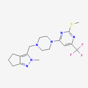 4-[4-({2-methyl-2H,4H,5H,6H-cyclopenta[c]pyrazol-3-yl}methyl)piperazin-1-yl]-2-(methylsulfanyl)-6-(trifluoromethyl)pyrimidine