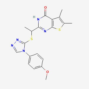molecular formula C19H19N5O2S2 B1223826 2-[1-[[4-(4-methoxyphenyl)-1,2,4-triazol-3-yl]thio]ethyl]-5,6-dimethyl-3H-thieno[2,3-d]pyrimidin-4-one 