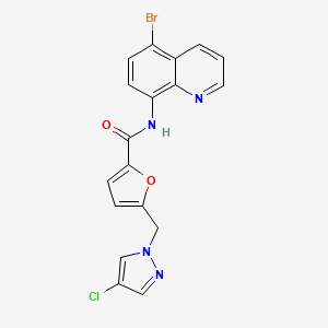 molecular formula C18H12BrClN4O2 B1223827 N-(5-bromo-8-quinolinyl)-5-[(4-chloro-1-pyrazolyl)methyl]-2-furancarboxamide 