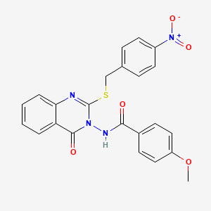 molecular formula C23H18N4O5S B1223832 4-methoxy-N-[2-[(4-nitrophenyl)methylthio]-4-oxo-3-quinazolinyl]benzamide 