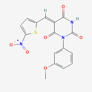 molecular formula C16H11N3O6S B1223840 (5Z)-1-(3-methoxyphenyl)-5-[(5-nitrothiophen-2-yl)methylidene]-1,3-diazinane-2,4,6-trione 