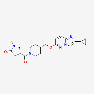 molecular formula C21H27N5O3 B12238447 4-{4-[({2-Cyclopropylimidazo[1,2-b]pyridazin-6-yl}oxy)methyl]piperidine-1-carbonyl}-1-methylpyrrolidin-2-one 