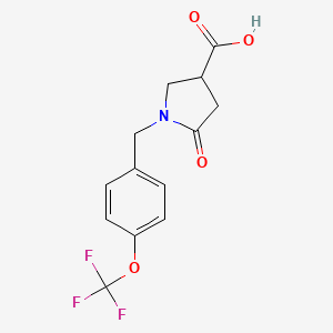 molecular formula C13H12F3NO4 B12238499 5-Oxo-1-{[4-(trifluoromethoxy)phenyl]methyl}pyrrolidine-3-carboxylic acid 