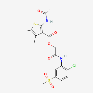 molecular formula C18H19ClN2O6S2 B1223853 2-Acetamido-4,5-dimethyl-3-thiophenecarboxylic acid [2-(2-chloro-5-methylsulfonylanilino)-2-oxoethyl] ester 