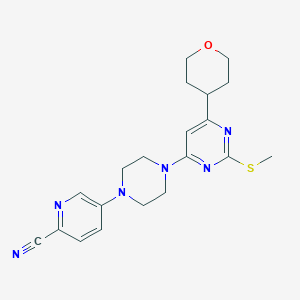 molecular formula C20H24N6OS B12238649 5-{4-[2-(Methylsulfanyl)-6-(oxan-4-yl)pyrimidin-4-yl]piperazin-1-yl}pyridine-2-carbonitrile 