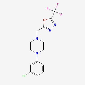 molecular formula C14H14ClF3N4O B12238665 1-(3-Chlorophenyl)-4-{[5-(trifluoromethyl)-1,3,4-oxadiazol-2-yl]methyl}piperazine 