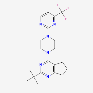 molecular formula C20H25F3N6 B12238703 2-(4-{2-tert-butyl-5H,6H,7H-cyclopenta[d]pyrimidin-4-yl}piperazin-1-yl)-4-(trifluoromethyl)pyrimidine 