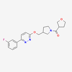 molecular formula C20H22FN3O3 B12239105 3-(3-Fluorophenyl)-6-{[1-(oxolane-3-carbonyl)pyrrolidin-3-yl]methoxy}pyridazine 