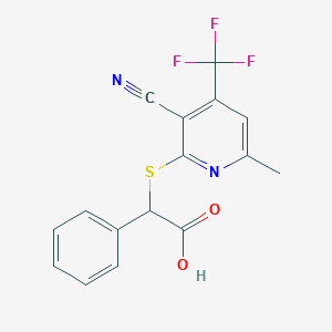 {[3-Cyano-6-methyl-4-(trifluoromethyl)pyridin-2-yl]sulfanyl}(phenyl)acetic acid