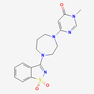 molecular formula C17H19N5O3S B12239423 6-[4-(1,1-Dioxo-1,2-benzothiazol-3-yl)-1,4-diazepan-1-yl]-3-methylpyrimidin-4-one 