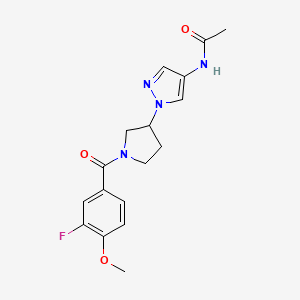 molecular formula C17H19FN4O3 B12239513 N-{1-[1-(3-fluoro-4-methoxybenzoyl)pyrrolidin-3-yl]-1H-pyrazol-4-yl}acetamide 