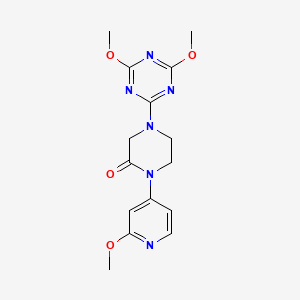 molecular formula C15H18N6O4 B12239731 4-(4,6-Dimethoxy-1,3,5-triazin-2-yl)-1-(2-methoxypyridin-4-yl)piperazin-2-one 