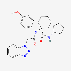 molecular formula C27H33N5O3 B1223975 1-(N-[2-(benzotriazol-1-yl)acetyl]-4-methoxyanilino)-N-cyclopentylcyclohexane-1-carboxamide 