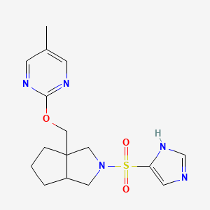 molecular formula C16H21N5O3S B12239764 2-{[2-(1H-imidazole-4-sulfonyl)-octahydrocyclopenta[c]pyrrol-3a-yl]methoxy}-5-methylpyrimidine 