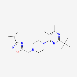 molecular formula C20H32N6O B12239769 2-Tert-butyl-4,5-dimethyl-6-(4-{[3-(propan-2-yl)-1,2,4-oxadiazol-5-yl]methyl}piperazin-1-yl)pyrimidine 