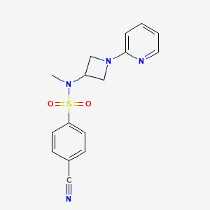 molecular formula C16H16N4O2S B12239799 4-cyano-N-methyl-N-[1-(pyridin-2-yl)azetidin-3-yl]benzene-1-sulfonamide 