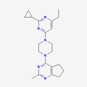 molecular formula C21H28N6 B12239803 2-cyclopropyl-4-ethyl-6-(4-{2-methyl-5H,6H,7H-cyclopenta[d]pyrimidin-4-yl}piperazin-1-yl)pyrimidine 