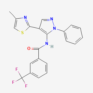 molecular formula C21H15F3N4OS B1223994 N-[4-(4-methyl-2-thiazolyl)-2-phenyl-3-pyrazolyl]-3-(trifluoromethyl)benzamide 