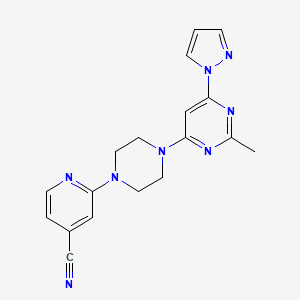 molecular formula C18H18N8 B12239989 2-{4-[2-methyl-6-(1H-pyrazol-1-yl)pyrimidin-4-yl]piperazin-1-yl}pyridine-4-carbonitrile 