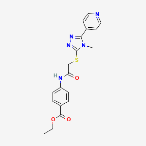 molecular formula C19H19N5O3S B1224011 4-[[2-[(4-Methyl-5-pyridin-4-yl-1,2,4-triazol-3-yl)thio]-1-oxoethyl]amino]benzoic acid ethyl ester 