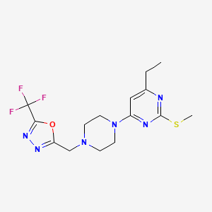 molecular formula C15H19F3N6OS B12240367 4-Ethyl-2-(methylsulfanyl)-6-(4-{[5-(trifluoromethyl)-1,3,4-oxadiazol-2-yl]methyl}piperazin-1-yl)pyrimidine 