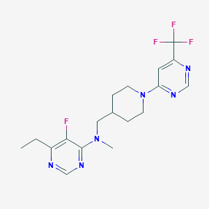 molecular formula C18H22F4N6 B12240383 6-ethyl-5-fluoro-N-methyl-N-({1-[6-(trifluoromethyl)pyrimidin-4-yl]piperidin-4-yl}methyl)pyrimidin-4-amine 