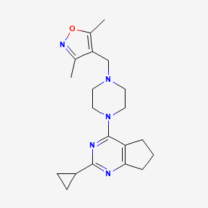 molecular formula C20H27N5O B12240462 1-{2-cyclopropyl-5H,6H,7H-cyclopenta[d]pyrimidin-4-yl}-4-[(3,5-dimethyl-1,2-oxazol-4-yl)methyl]piperazine 